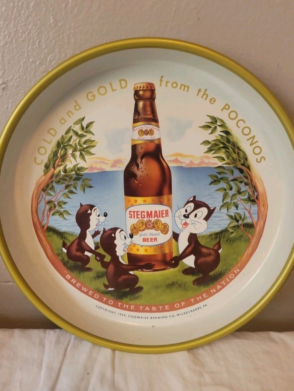 Stegmaier Metal Beer Serving Tray 1959 breweriana WB/Poconos VINTAGE..Ex Cond.